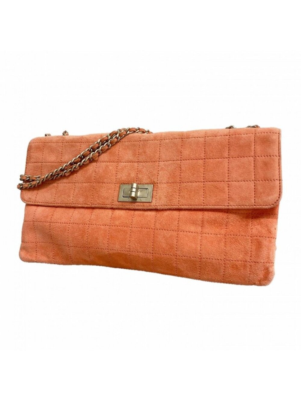 Chanel Shoulder Bag Chocolate Suede Pink Silver